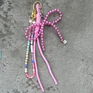 Pink Beaded Keychain with Gold Accents